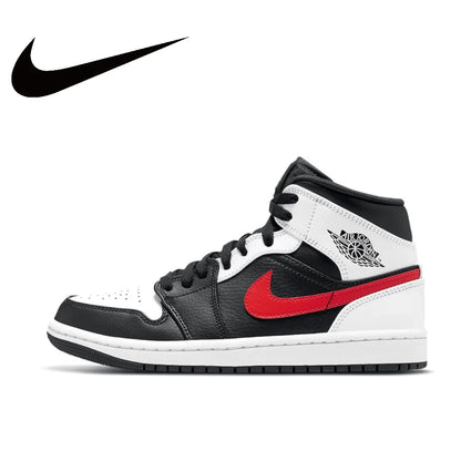 Nike Air Jordan 1 Mid – Original Retro Basketball Sneakers for Men | Classic Black & Red Colorway