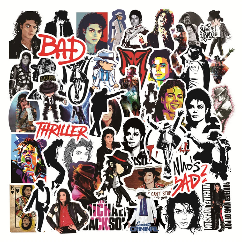 Michael Jackson Rock Star Stickers - 10/30/50pcs Cool Graffiti Vinyl Decals for Skateboards, Laptops, Luggage & Phones