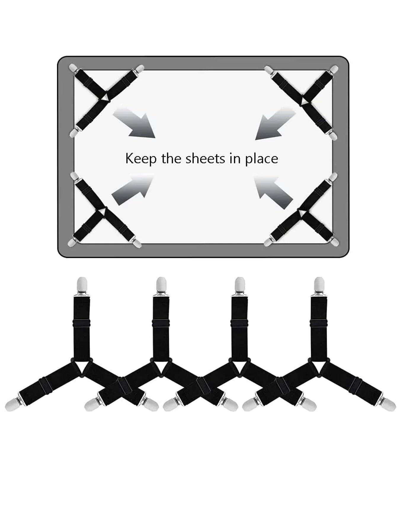 4 Pcs Adjustable Triangle Bed Sheet Holders - Fitted Sheet Clips and Mattress Gripper Suspenders for Secure Bedding