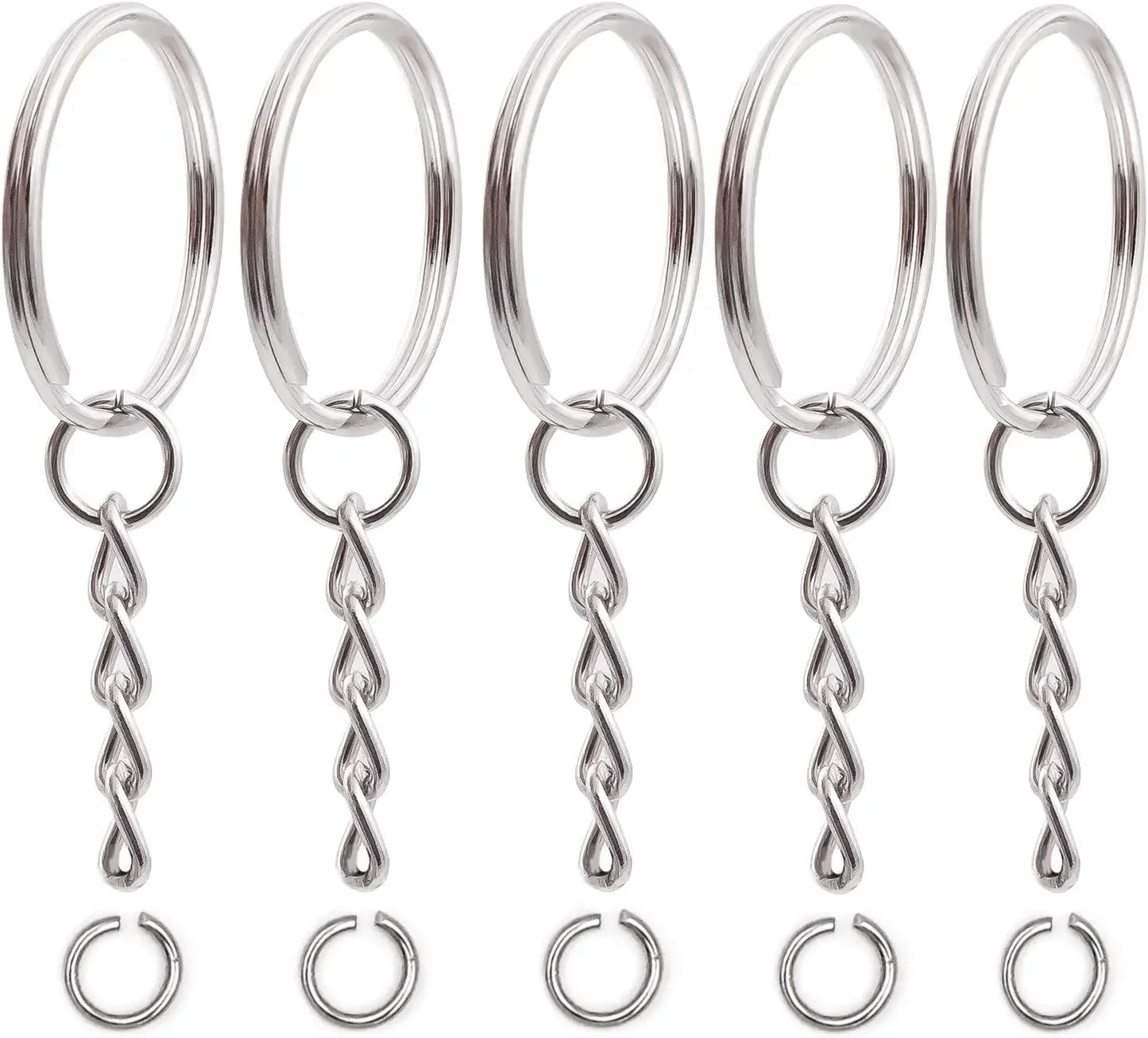 50/100pcs Stainless Steel Keyring Set – Split Rings, Lobster Clasps & Chains for DIY Keychains & Keyfobs