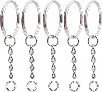 50/100pcs Stainless Steel Keyring Set – Split Rings, Lobster Clasps & Chains for DIY Keychains & Keyfobs