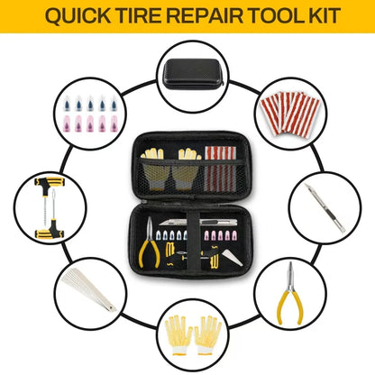 All-in-One Tire Repair Kit – Emergency Puncture Plug Tools with Rubber Strips for Cars, Motorcycles, Bikes, and Trucks