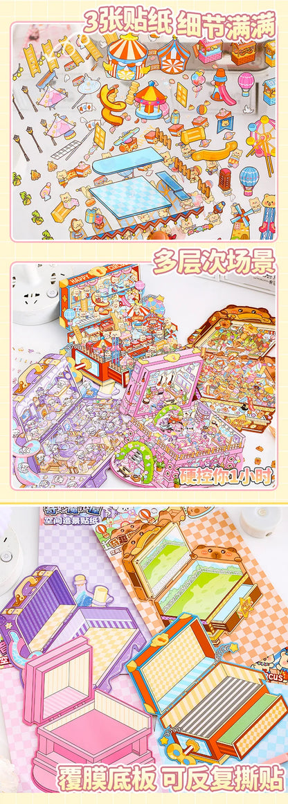DIY Plus Size 3D Treasure Box World Landscape Stickers - Pocket Cabin Scene | Creative Gift for Kids
