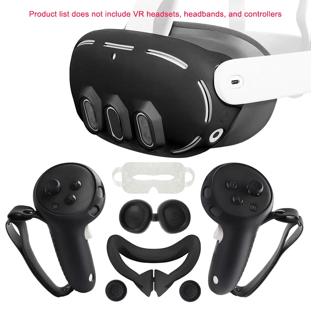 Silicone Protective Cover Set for Meta Quest 3 — VR Headset, Controller Grip, Lens Cap & Face Cover Accessories