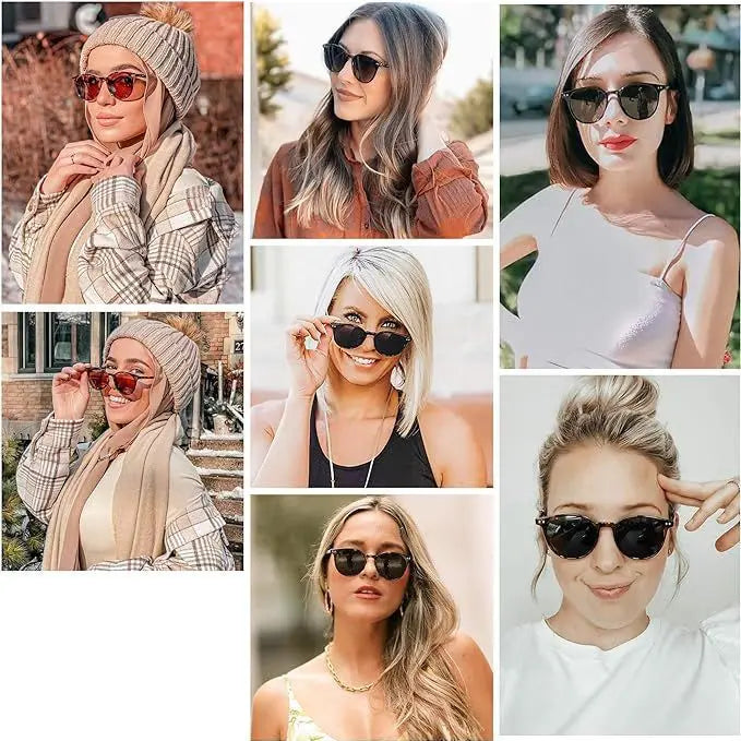 Vintage Round Sunglasses – 2024 Fashion Design for Men & Women, Retro Rivet Yellow & Blue Lens, Square Sun Glasses
