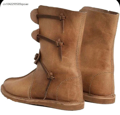 Medieval Viking PU Leather Boots - Retro Roman Style Round Toe Cosplay Knight Boots