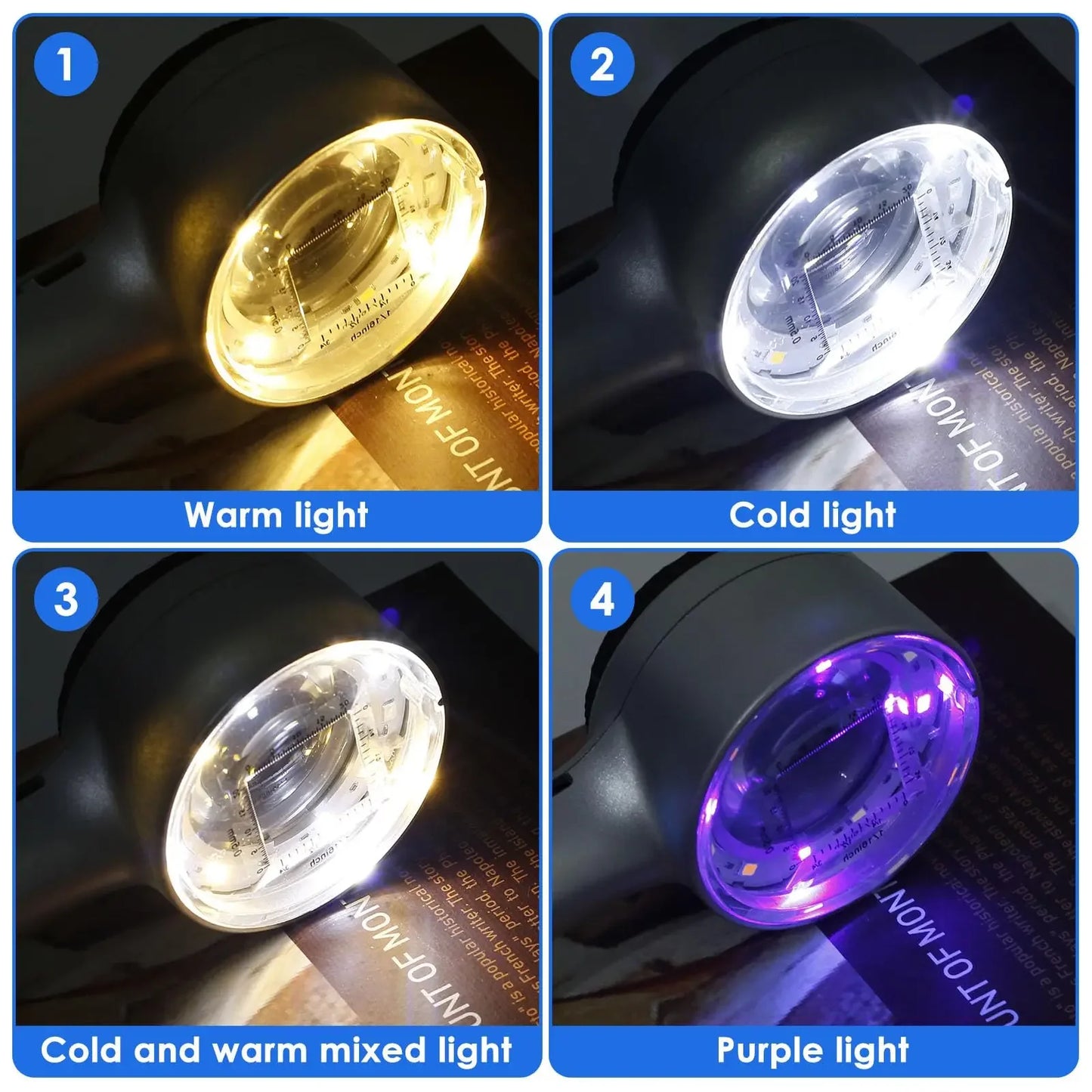 Rechargeable 30X Handheld Magnifying Glass – LED Illuminated Loupe with 4 Light Modes for Jewelry, Reading & Seniors