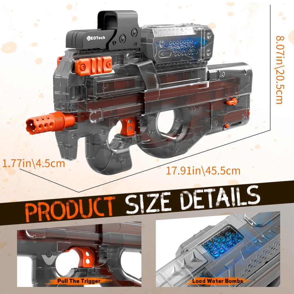 Electric Gel Gun – Transparent Black Fully Automatic Splatter Ball Toy for Outdoor Shooting Games (No Bullets)