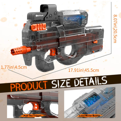 Electric Gel Gun – Transparent Black Fully Automatic Splatter Ball Toy for Outdoor Shooting Games (No Bullets)