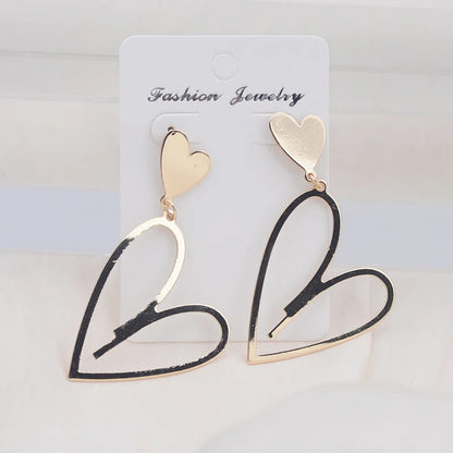 2024 Trendy Heart Dangle Earrings — Double-Layer Love Pendants for Women, Bohemian Hanging Ear Jewelry