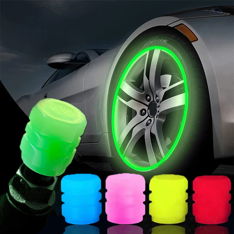 Luminous Valve Caps – Fluorescent Night Glow Tire Caps for Car, Motorcycle & Bicycle (4PCS)