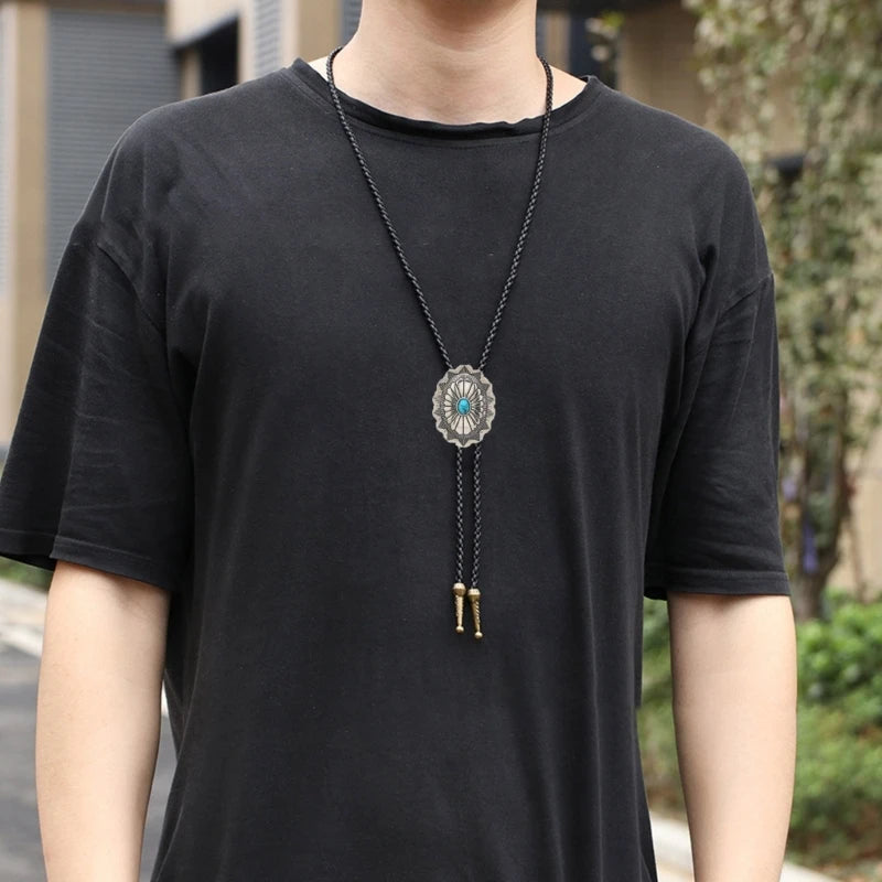 Adjustable Bolo Tie – Western Cowboy Necktie for Teens, Men & Women, Punk Shirt with Alloy Turquoise Buckle Pendant