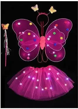 Butterfly Sequin Wings and Glowing Mesh Tutu Skirt - Fairy-Themed Dress Up for Girls' 1st and 2nd Birthday Parties and Baby Showers