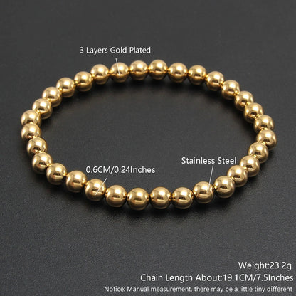 MHS.SUN Trendy Stainless Steel Stretch Bracelet — Gold & Silver Beaded 2mm/5mm/8mm for Men & Women