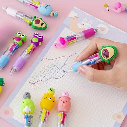 Cute Cartoon 4-Color Mini Ballpoint Pens - Kawaii Unicorn & Flamingo Retractable School Office Stationery, 5–20 Pieces