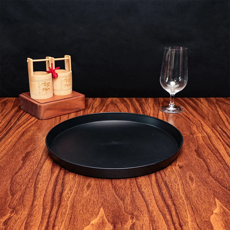 Modern Black Round ABS Tray - Circular Candle Holder Decorative Display Stand
