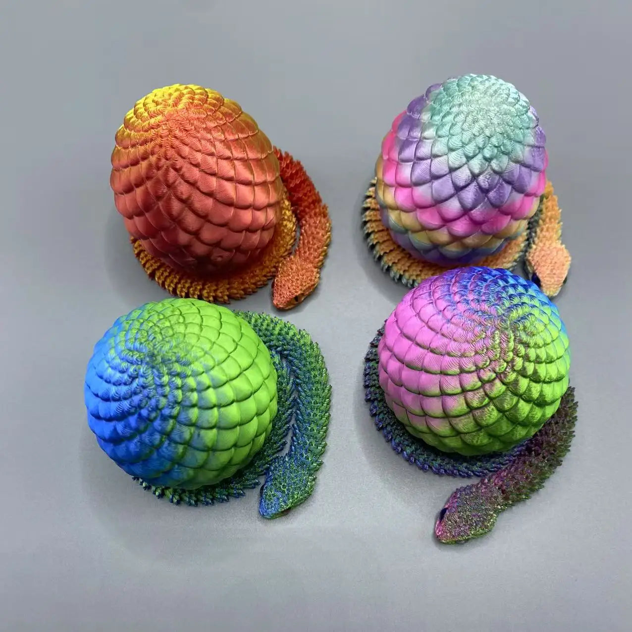 4PCS 3D Printed Articulated Snake Surprise Egg Set – Flexible Joint Fidget Decoration Gift for 3D Printing Fans