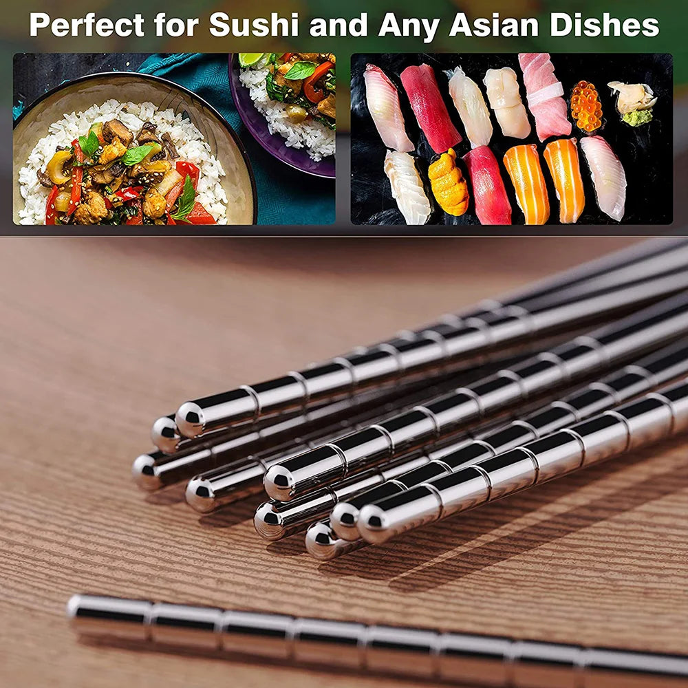 2–5 Pairs 304 Stainless Steel Chopsticks – Non-Slip Metal Sushi Sticks for Korean, Japanese & Chinese Food