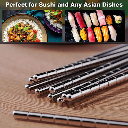 2–5 Pairs 304 Stainless Steel Chopsticks – Non-Slip Metal Sushi Sticks for Korean, Japanese & Chinese Food