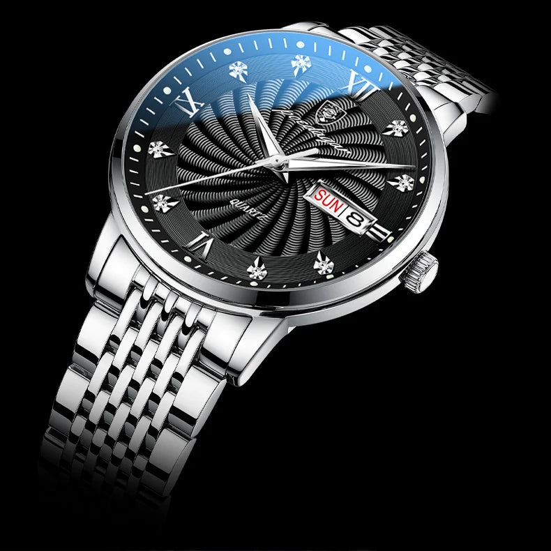 POEDAGAR Luxury Men's Watch — Waterproof Luminous Quartz Wristwatch with Date & Week, Stainless Steel Sports Fashion