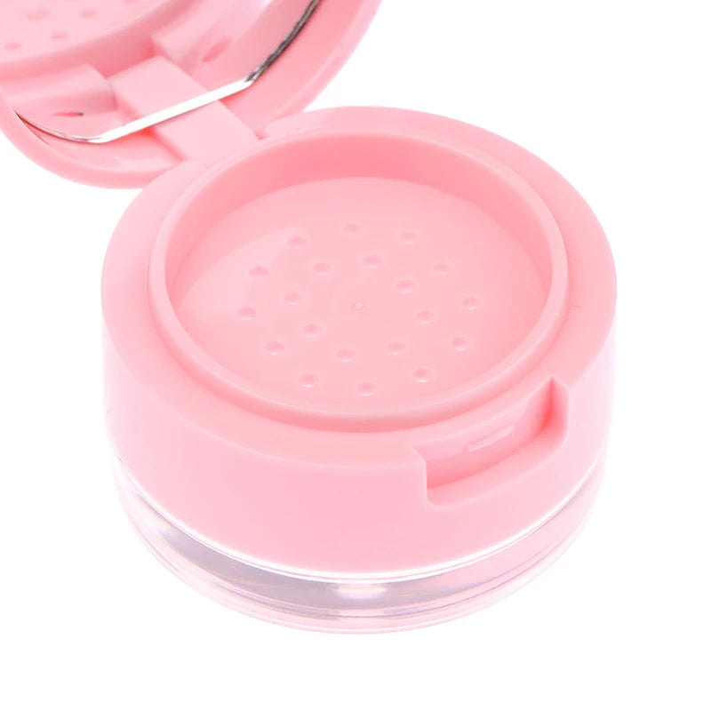 Portable Loose Powder Container – Plastic Cosmetic Sifter Jar with Mirror for Travel Makeup