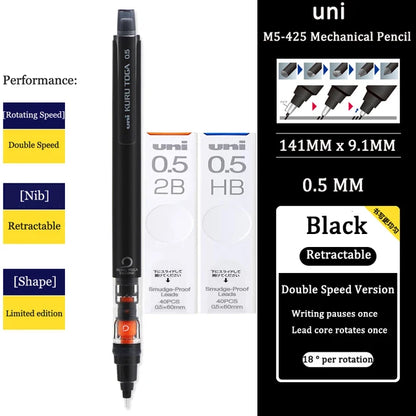 UNI KURU TOGA M5-452 Mechanical Pencil 0.5mm – Rotating Lead Automatic Pencil for Continuous Writing & Sketching