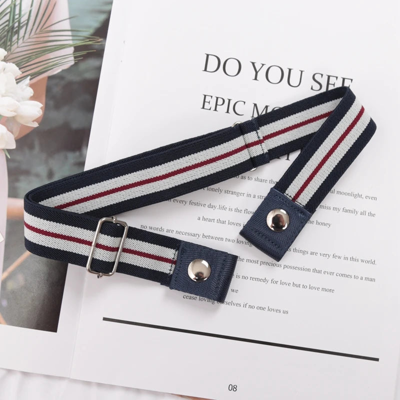 Elastic Buckle-Free Canvas Belt for Women – Stretch Waist Belt for Jeans & Pants, Invisible Lazy Belt