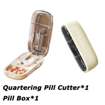 Newest Quartering Pill Cutter & Storage Box – Portable Dustproof Medicine Divider Organizer & Crusher