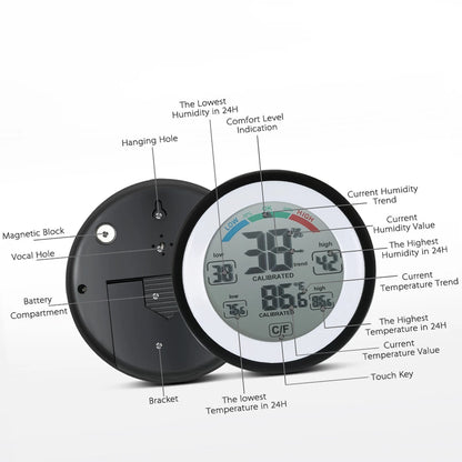 Digital Thermometer Hygrometer - Mini Temperature & Humidity Meter with °C/°F Display and Max/Min Trend Tracking