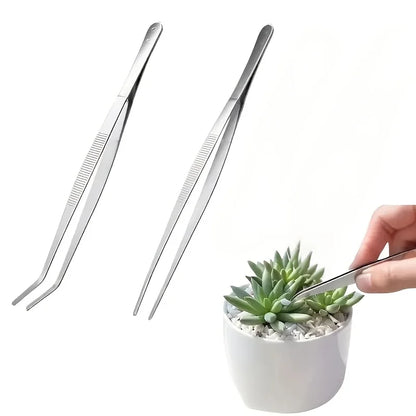 Professional Stainless Steel Kitchen Tweezers 2-Piece Set - Precision Cooking, Grilling & Seafood Clamps