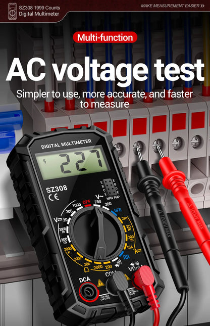 ANENG SZ308 Digital Multimeter – 1999 Count, High-Precision AC/DC Voltage, Current & Resistance Test Tool