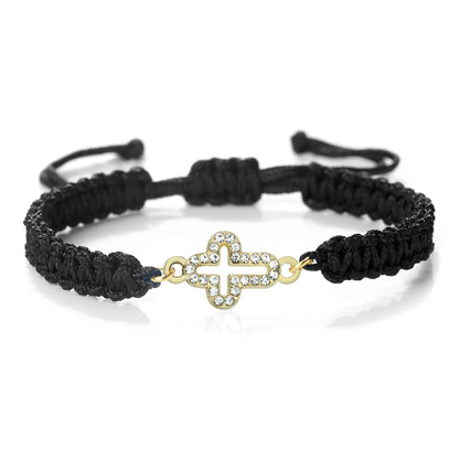 Crystal Hollow Cross Bracelet - Braided Prayer Healing Bangle Jewelry Gift for Women & Yoga Lovers