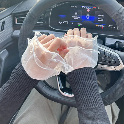 Nail Art Photography Glove - Tulle Pleated Cuff Sleeve Prop for Manicure Display & Nail Tip Showcase