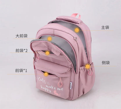 Teen Girls School Backpack | Pink Waterproof Bag for Primary & Middle School Students