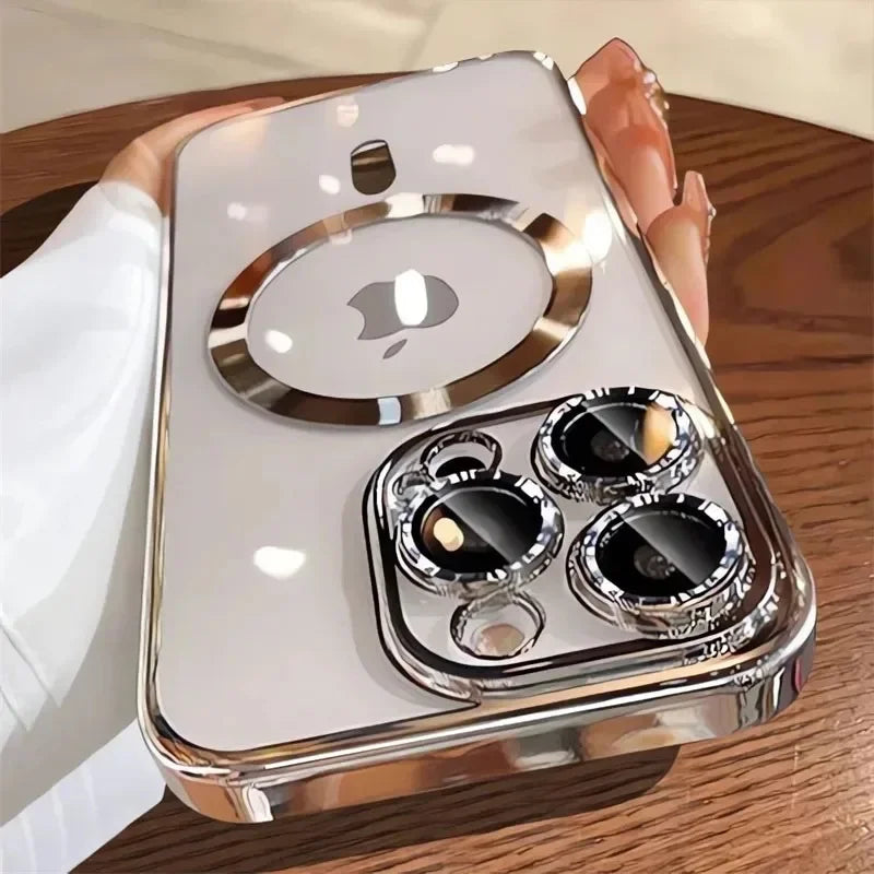Luxury Plating MagSafe Magnetic Case for iPhone 16/15/14/13/12/11 Pro Max Plus – Wireless Charging Cover with Lens Protector