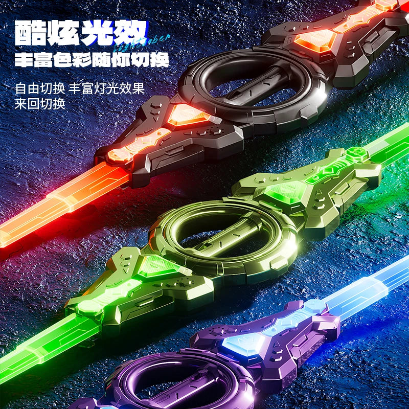 Spinning LED Toy Sword - Double-Ended Telescopic Light-Up Sword with Rotating Blades for Kids
