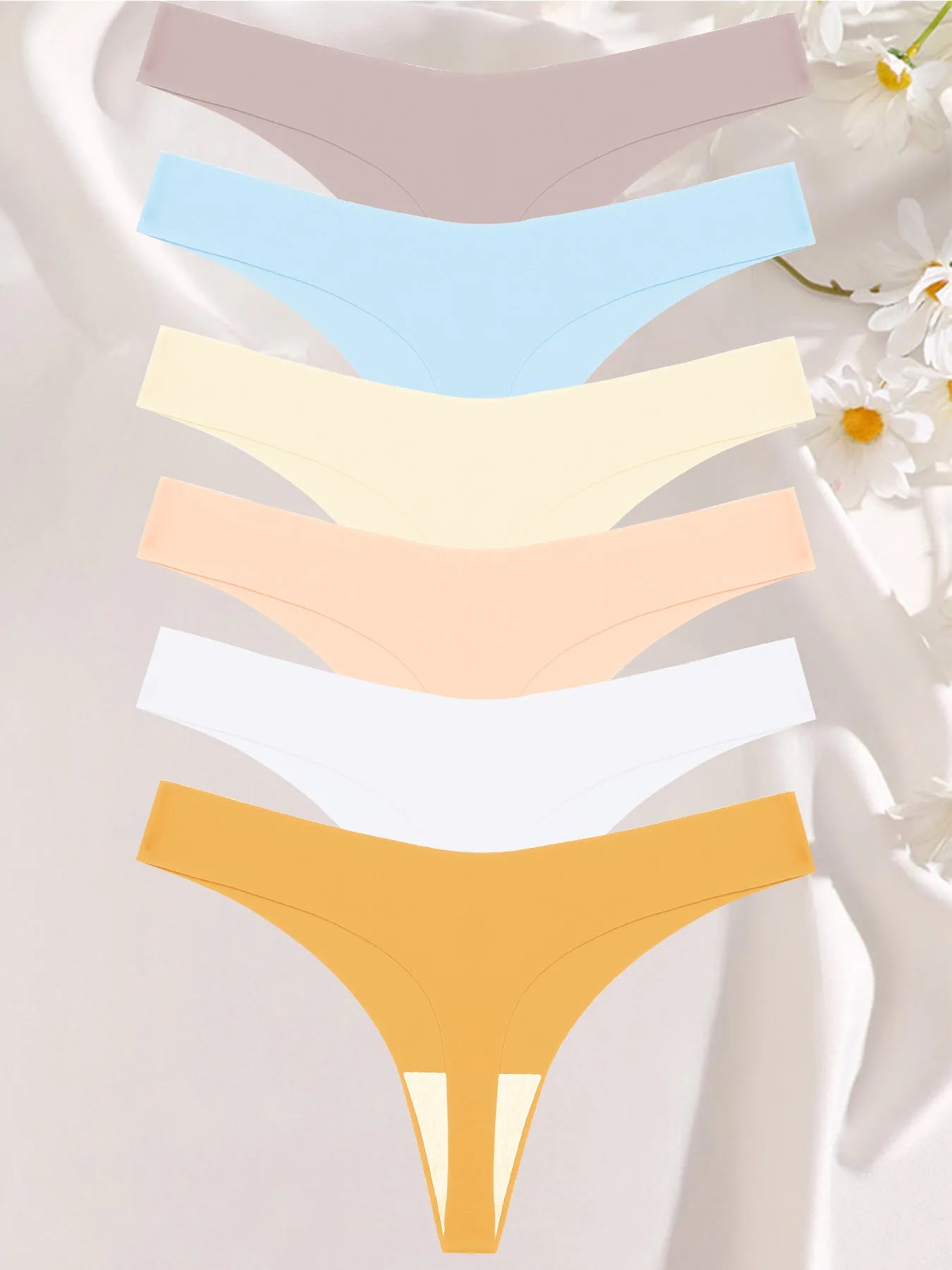 FINETOO 6PCS Seamless Ice Silk Thongs for Women – Breathable T-Back Crotch Briefs, Sexy Solid Tanga Lingerie in 10 Colors