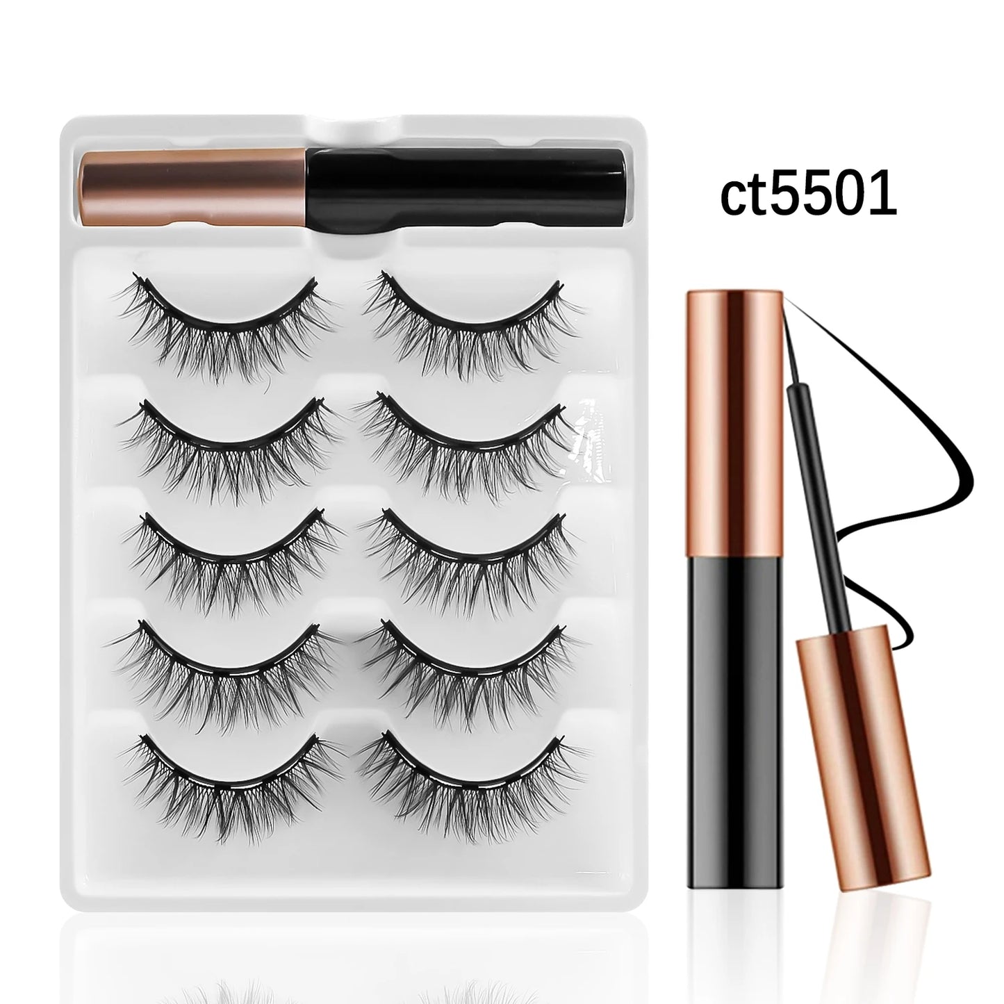 REDSIREN 5 Pairs Magnetic Eyelashes with Eyeliner – Reusable Thick Natural False Lashes