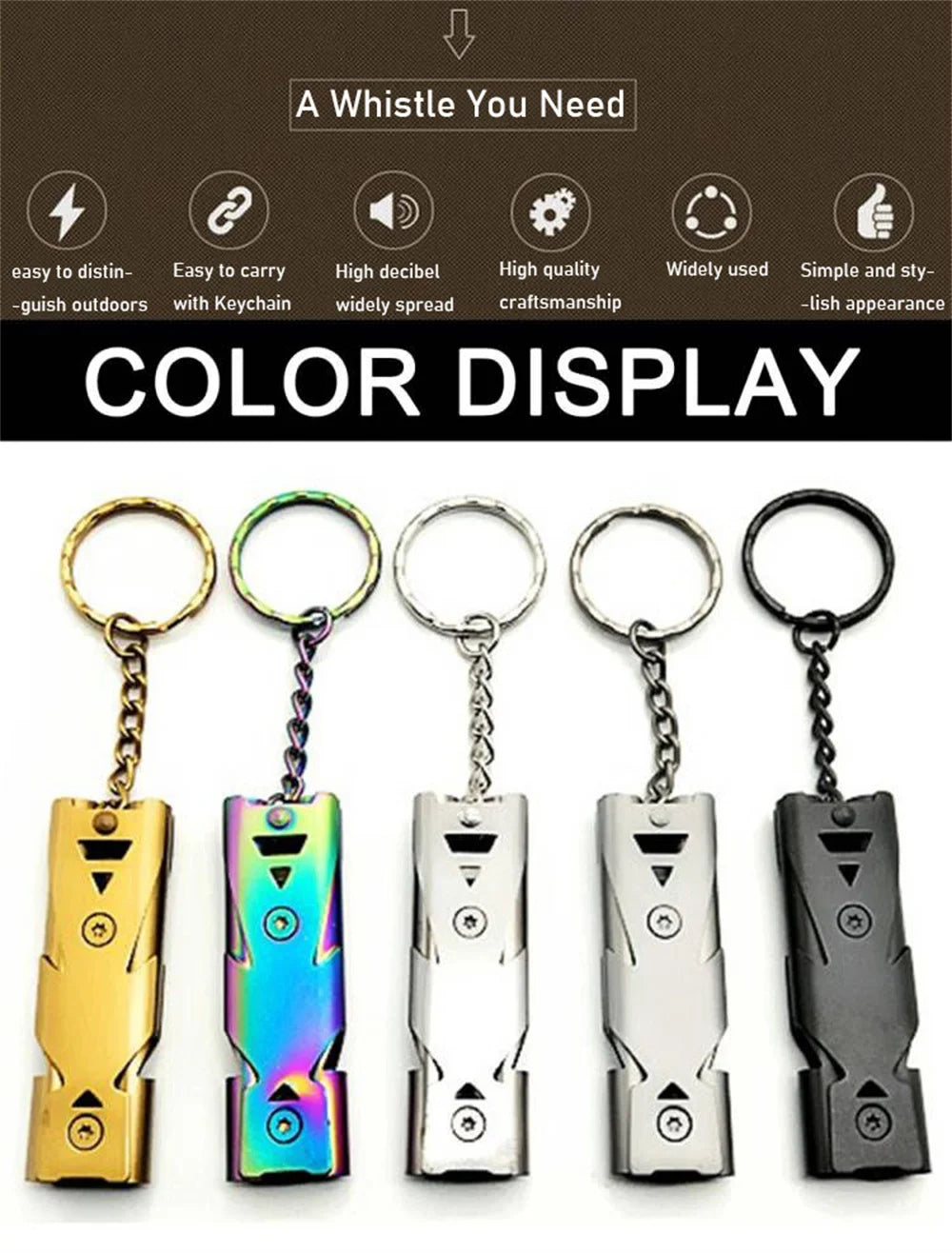 Double Pipe Survival Whistle Keychain – High Decibel Emergency Outdoor Camping Tool 1PC