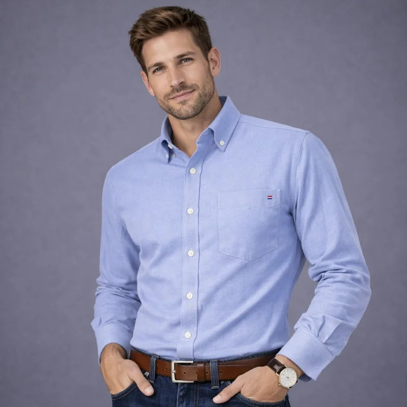 Men’s Cotton Oxford Shirt - Smart Casual Long Sleeve Plaid Print Dress Shirt, Regular Fit up to 6XL