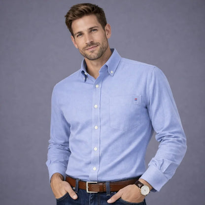 Men’s Cotton Oxford Shirt - Smart Casual Long Sleeve Plaid Print Dress Shirt, Regular Fit up to 6XL