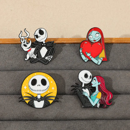 4-Piece Christmas Horror Skull Enamel Pin Set – Gothic Punk Lapel Brooches for Backpacks, Halloween Costumes, and Gifts