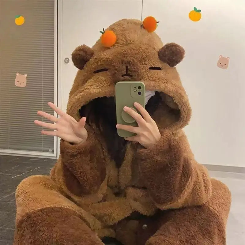 Winter Capybara Cosplay Costume - Adult Kigurumi Unicorn Onesie, Anime Nightgown, Halloween Cartoon Pajamas & Sleepwear