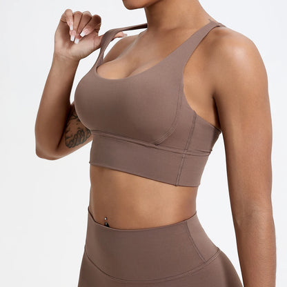 Push-Up Sports Bra for Women – Cross Back Yoga Crop Top, Shockproof Gym Fitness Bra for Running & Workout