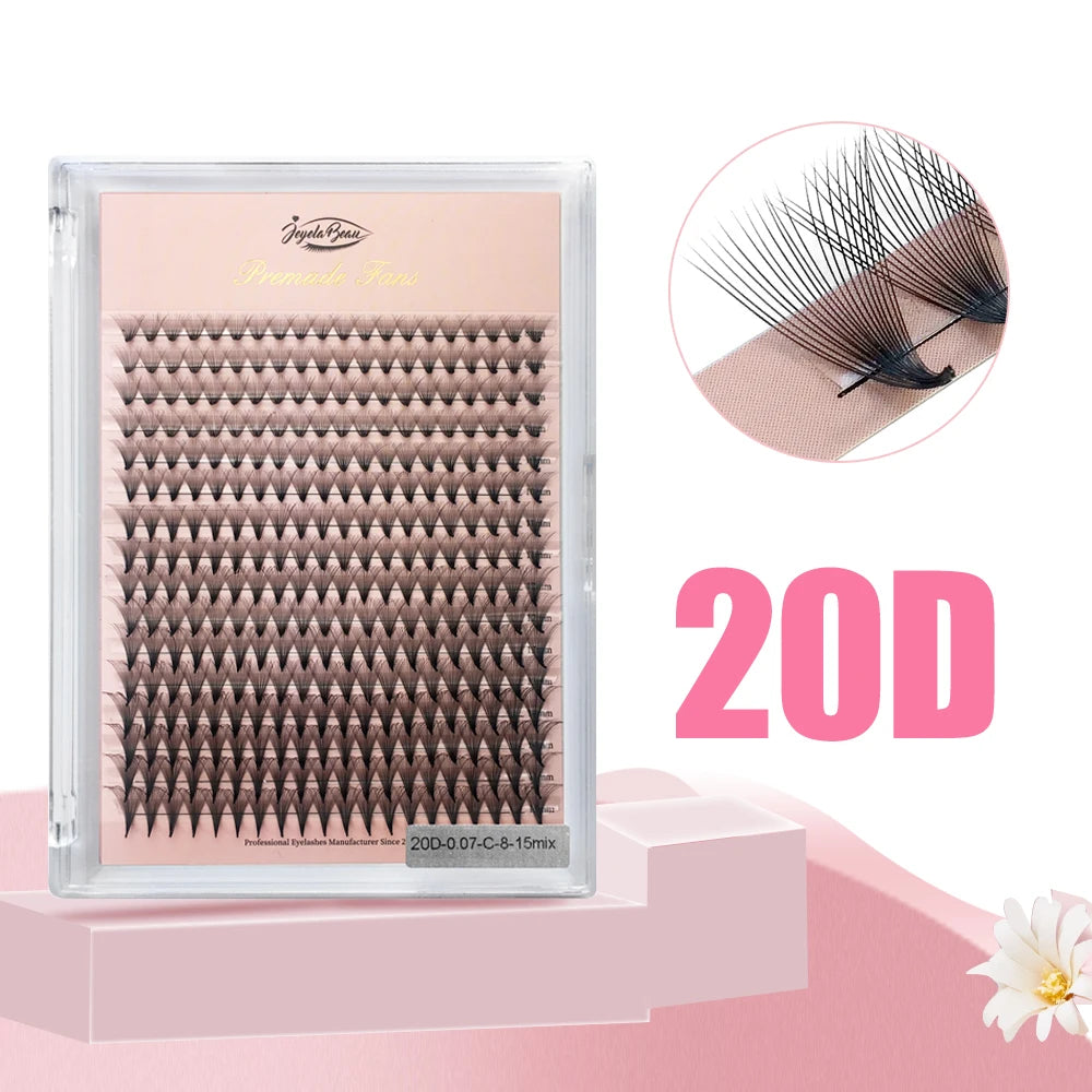 Goddess Premade Volume Lash Fans — 4D to 20D Faux Mink Individual Eyelash Extensions, Pointy Stem 320 Fans