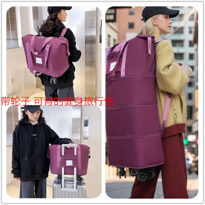 Large Capacity Travel Backpack with Wheels – Portable Double-Layer Luggage Bag, Universal Detachable Storage for Checked Travel
