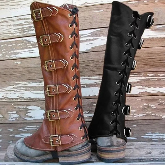 Men’s Lace-Up Medieval Leg Gaiters — Viking Pirate Knight Cosplay Steampunk Renaissance Armor Covers