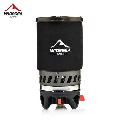 Widesea Camping Cooking System – Gas Stove Burner with Heat Exchanger, Coffee Pot & Cookware for Outdoor Tourism