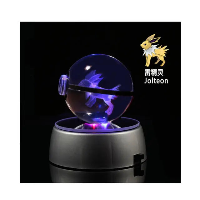 Anime Pokemon 3D Crystal Ball – Snorlax & Charizard Engraved Pokeball Figure with LED Light Base, Kids Gift