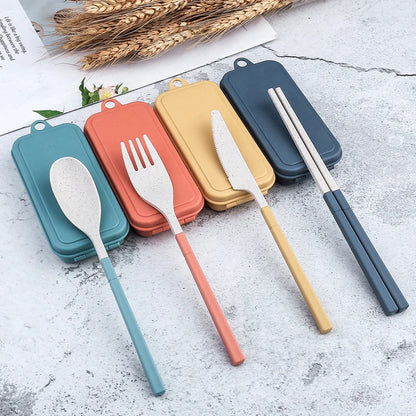 4Pcs Portable Wheat Straw Dinnerware Set - Detachable Cutlery, Travel & Picnic Tableware - Camping Cutlery Set for Outdoor Dining